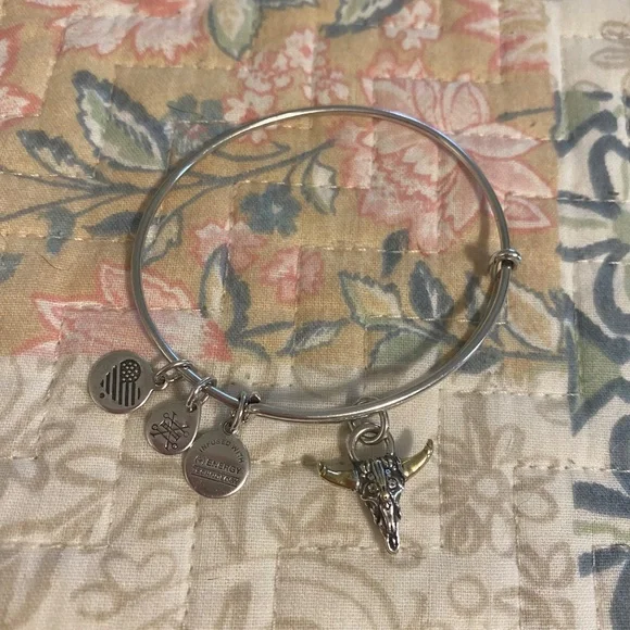 Alex and Ani Silver and Gold Bull Skull Bracelet - Picture 2 of 5